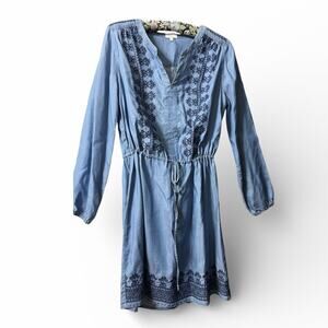 Crown & Ivy Blue Embroidered Chambray Dress size 8